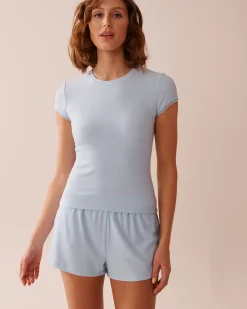 Hot Ribbed Modal and Lace Trim T-shirt Modal Pajamas|Tops
