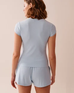 Hot Ribbed Modal and Lace Trim T-shirt Modal Pajamas|Tops