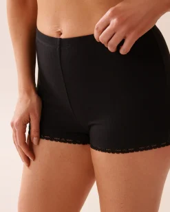New Ribbed Modal and Lace Trim Shorts Modal Pajamas|Bottoms