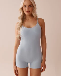 Discount Ribbed Modal and Lace Trim Sleeveless Romper Modal Pajamas