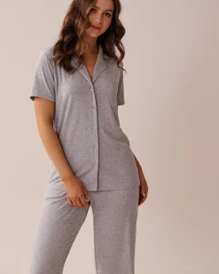 Hot Ribbed Modal Button-down Shirt Modal Pajamas|Tops