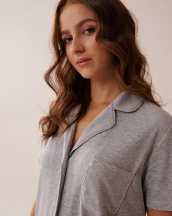 Hot Ribbed Modal Button-down Shirt Modal Pajamas|Tops