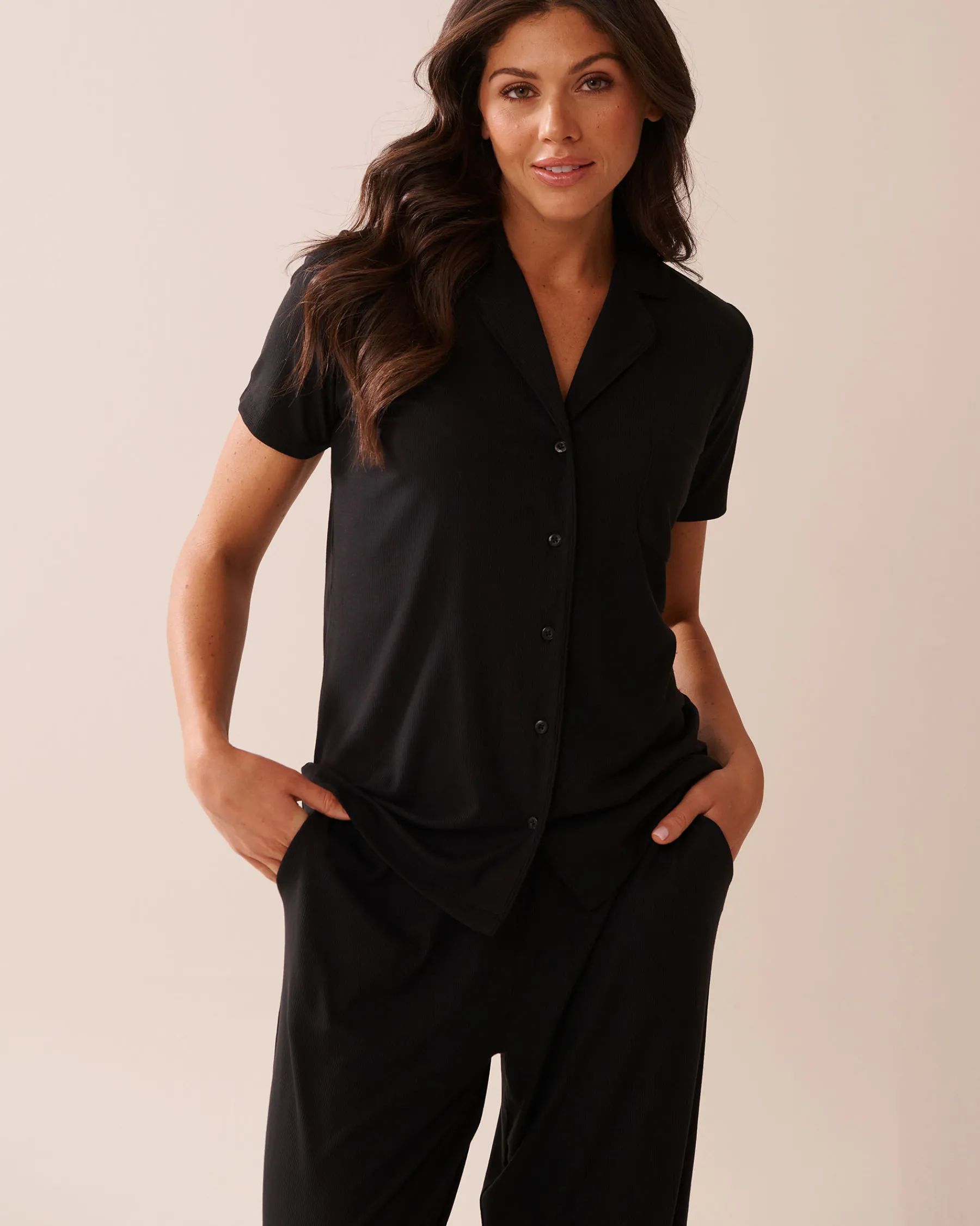 Clearance Ribbed Modal Button-down Shirt Modal Pajamas|Tops