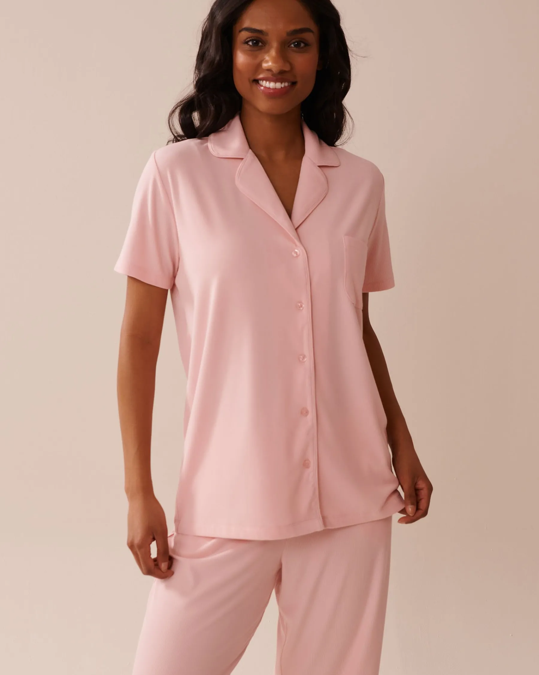 Ribbed Modal Button-down Shirt Tops|Modal Pajamas