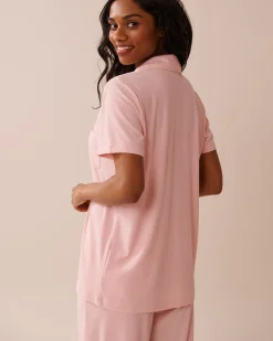 Ribbed Modal Button-down Shirt Tops|Modal Pajamas