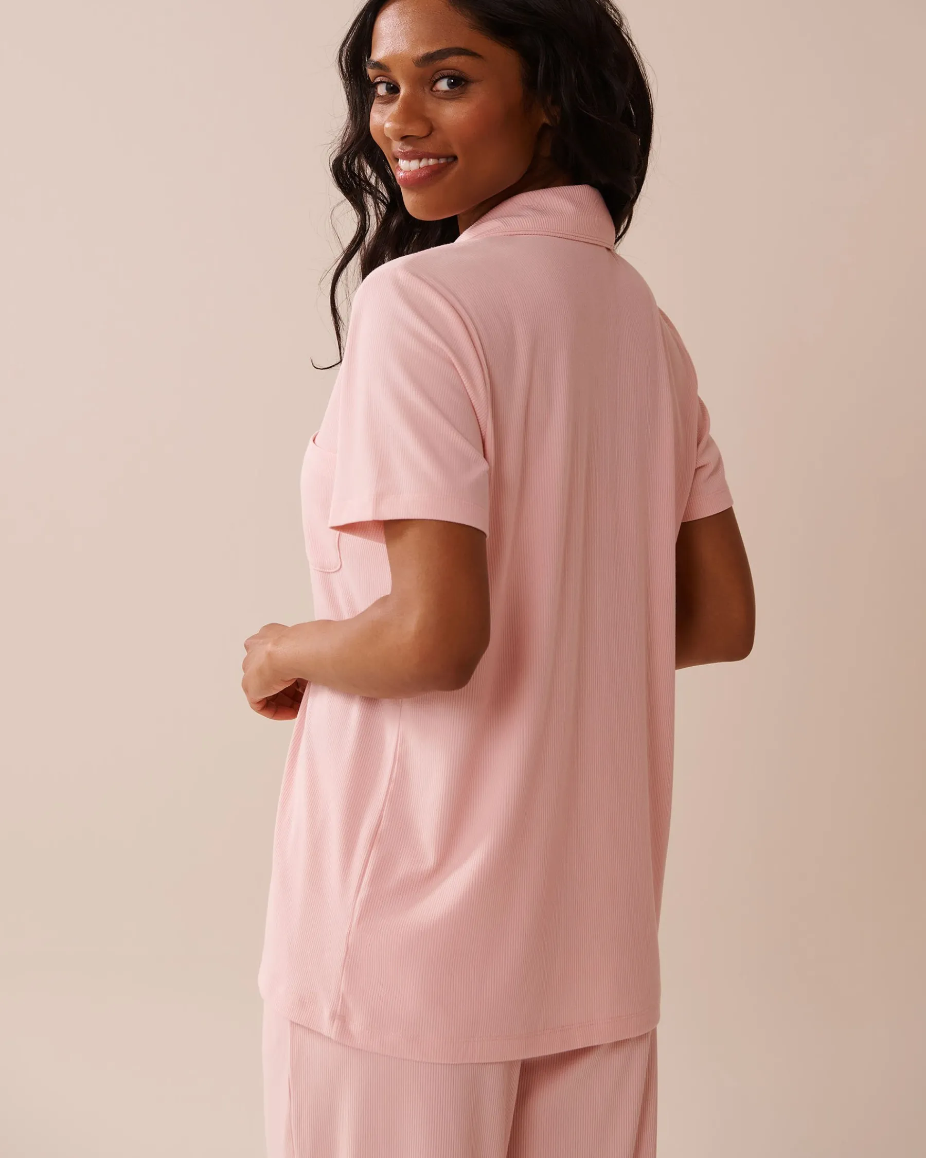 Ribbed Modal Button-down Shirt Tops|Modal Pajamas