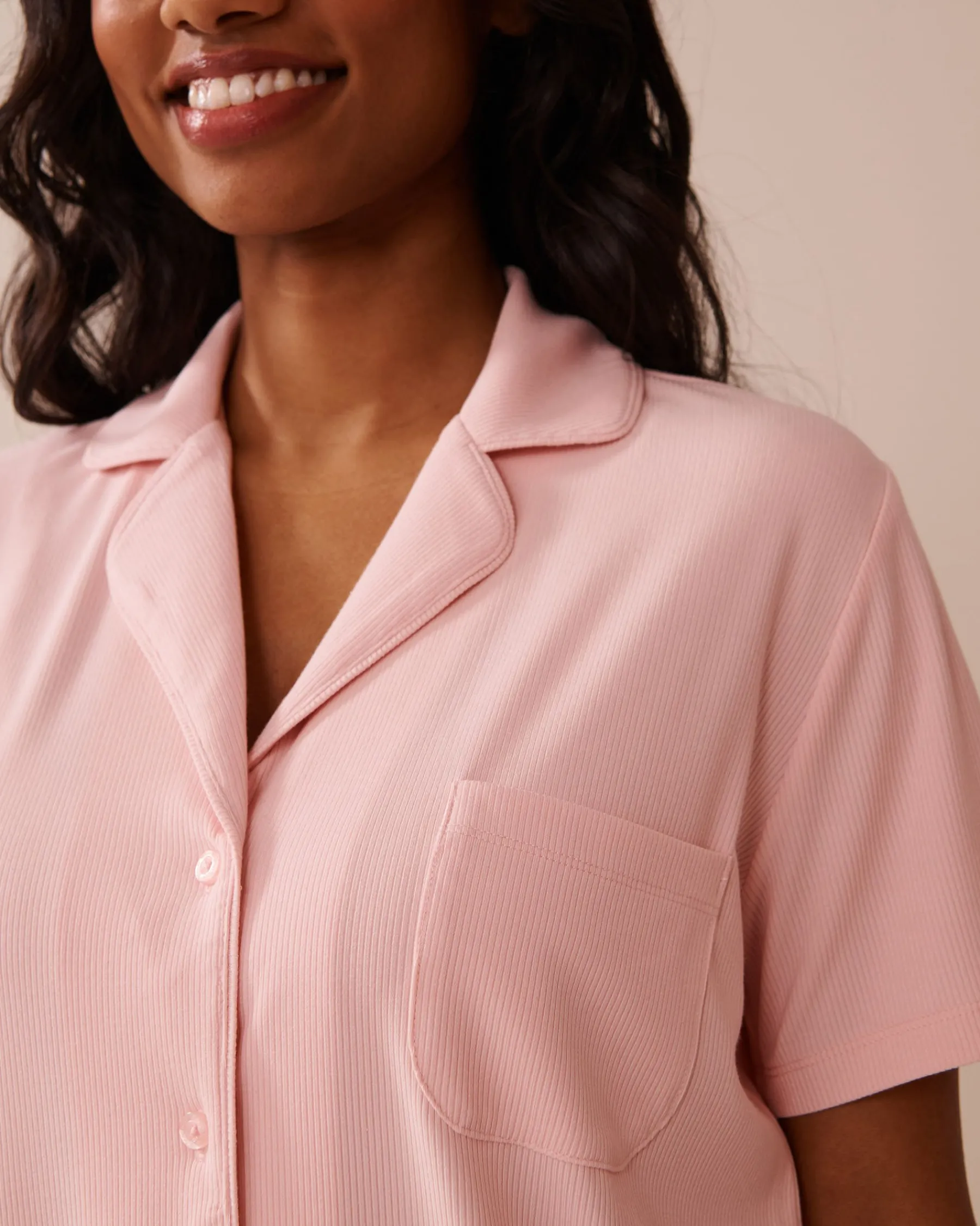 Ribbed Modal Button-down Shirt Tops|Modal Pajamas
