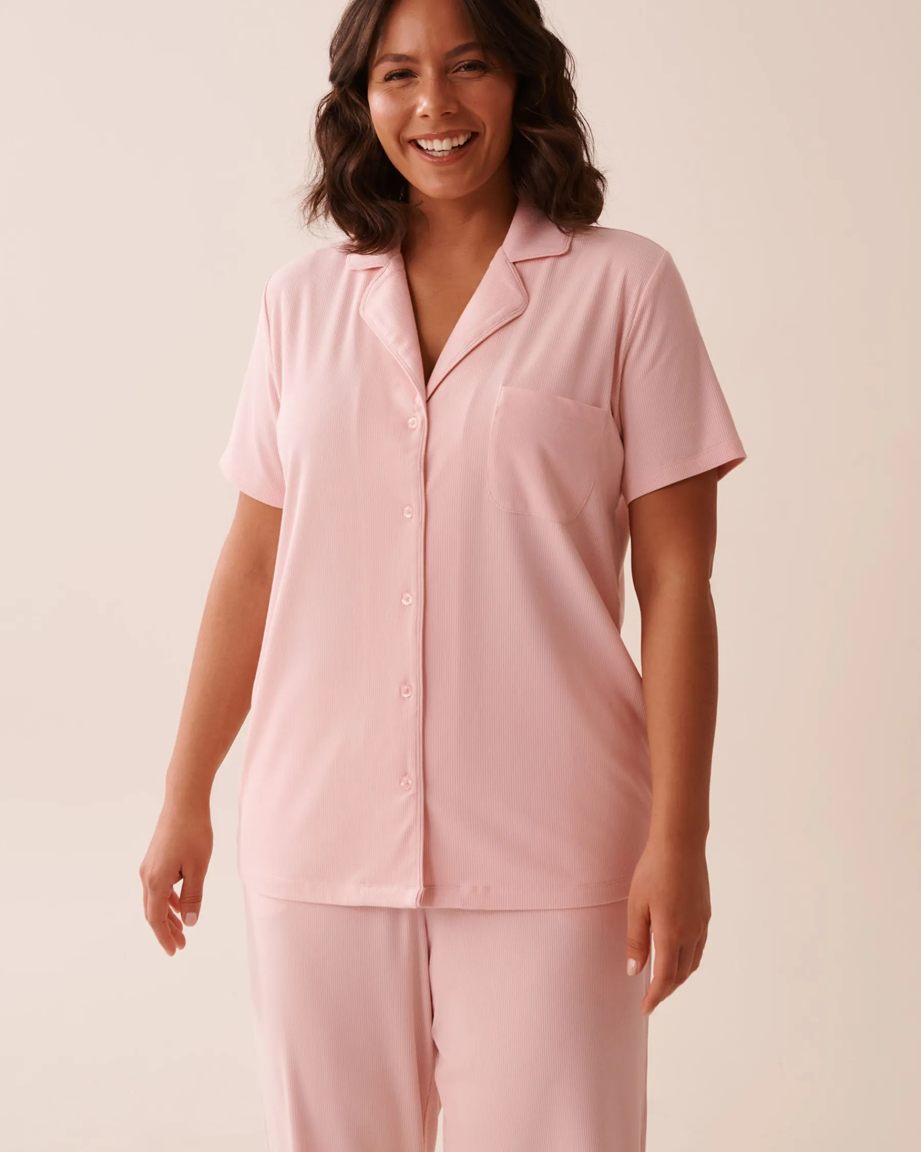 Ribbed Modal Button-down Shirt Tops|Modal Pajamas