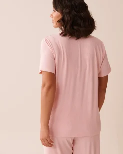 Ribbed Modal Button-down Shirt Tops|Modal Pajamas
