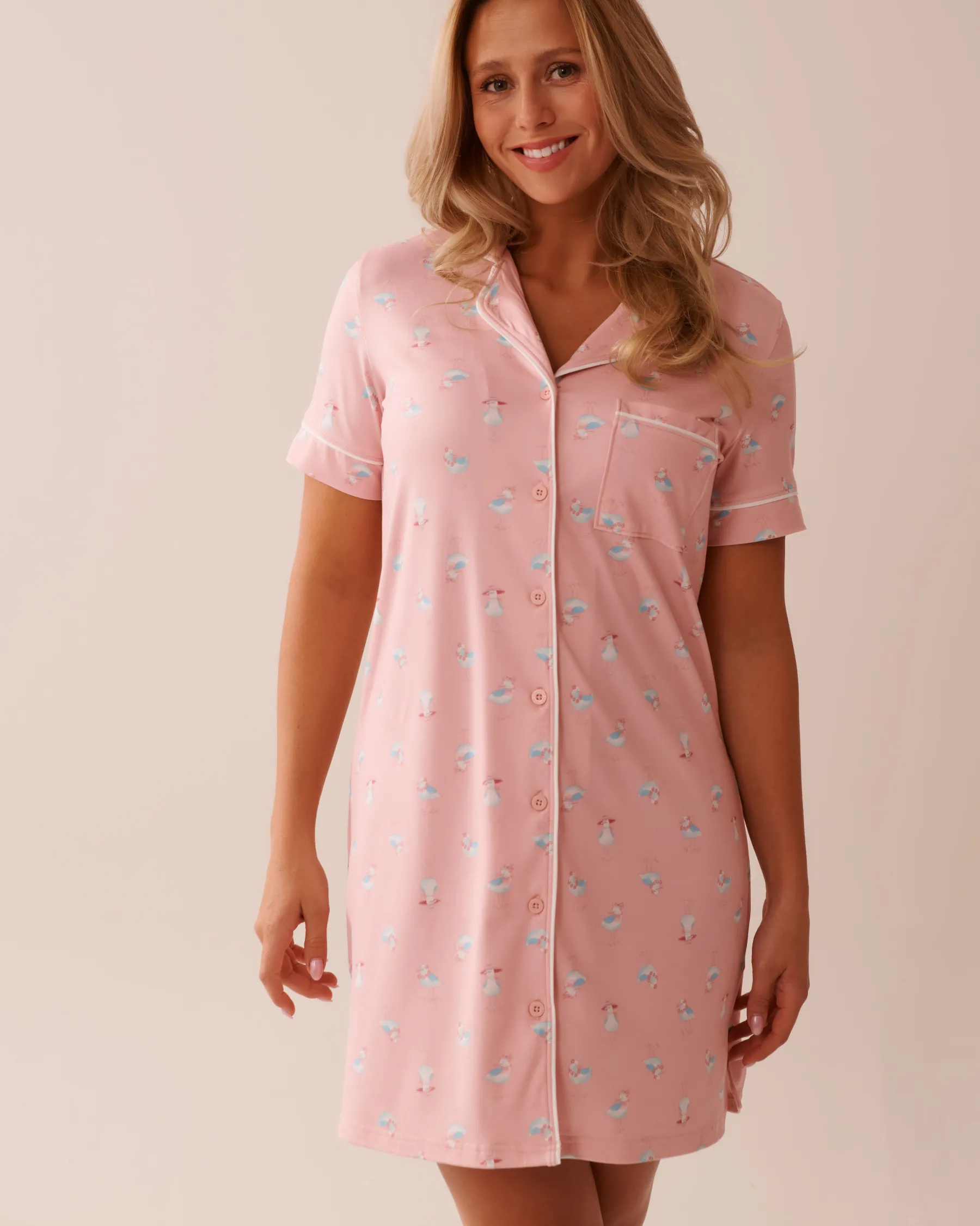 Clearance Seagull Print Super Soft Button-down Sleepshirt The Peachy Dream Collection|Nightshirts
