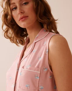 Discount Seagull Print Super Soft Sleeveless Button-down Shirt The Peachy Dream Collection|Tops