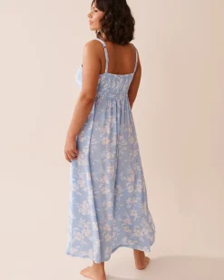 Smocked Bust Gauze Maxi Dress A Splashing Escape|Beachwear