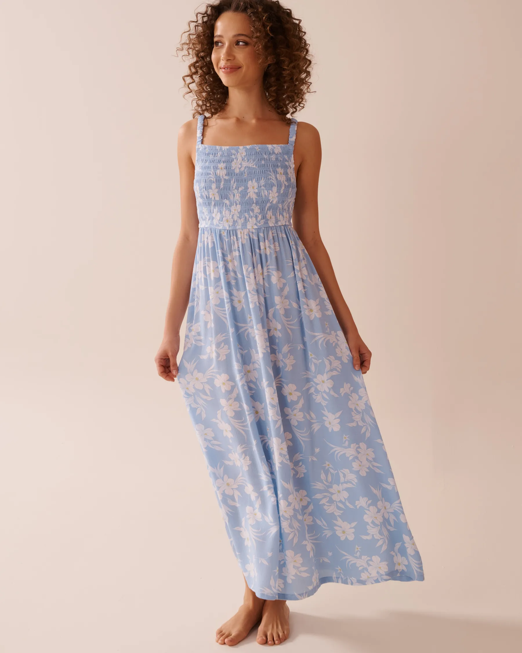 Smocked Bust Gauze Maxi Dress A Splashing Escape|Beachwear