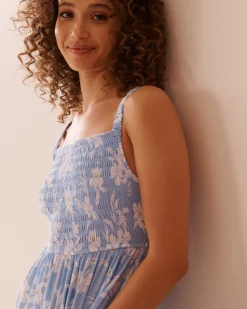 Smocked Bust Gauze Maxi Dress A Splashing Escape|Beachwear
