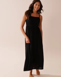 Smocked Bust Gauze Maxi Dress Always So Chic|Black Swimwear