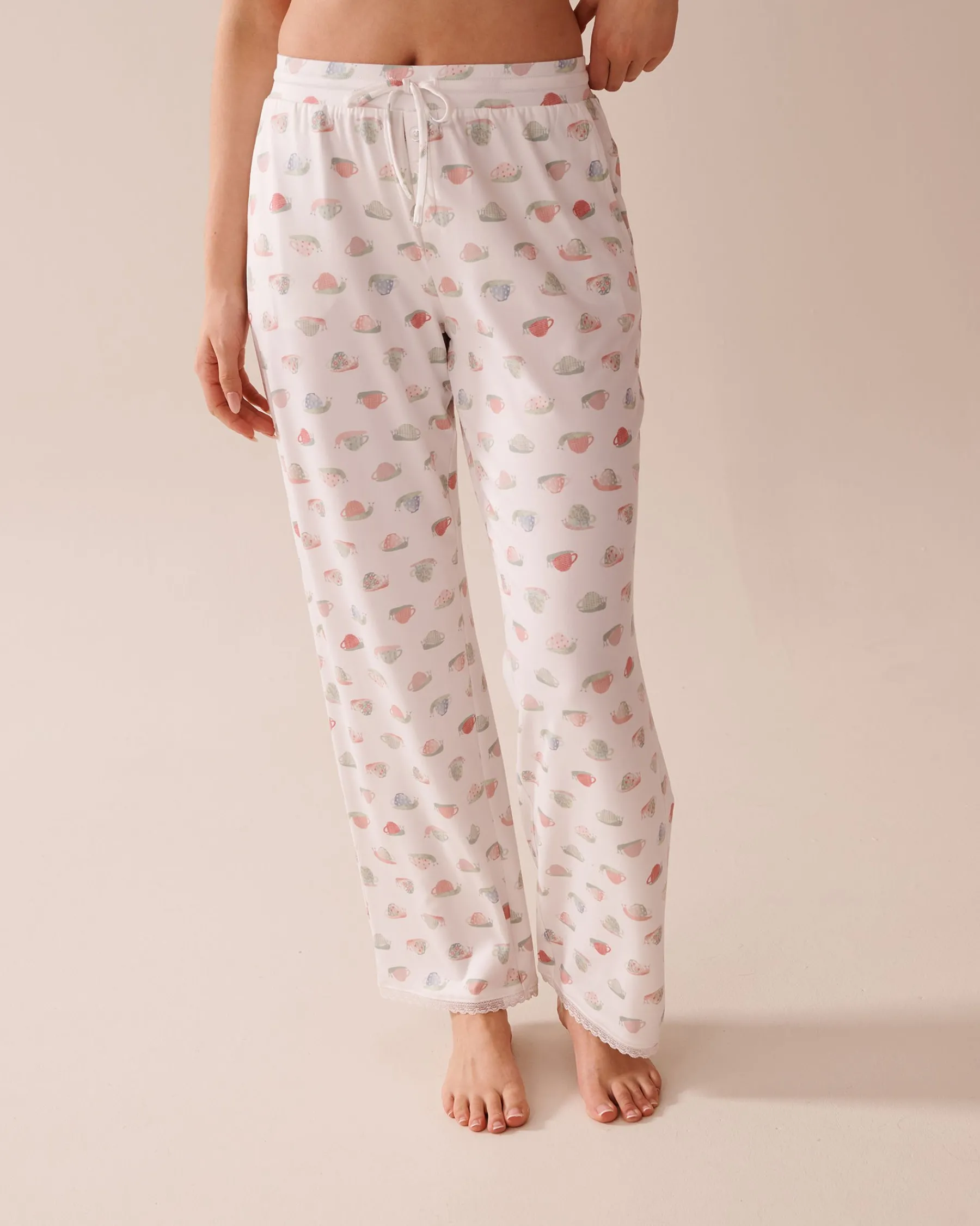 Discount Snail Print Lace Trim Super Soft Pajama Pants The Peachy Dream Collection|Bottoms