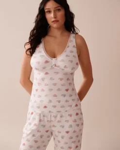 Snail Print Lace Trim Super Soft Cami Tops|The Peachy Dream Collection