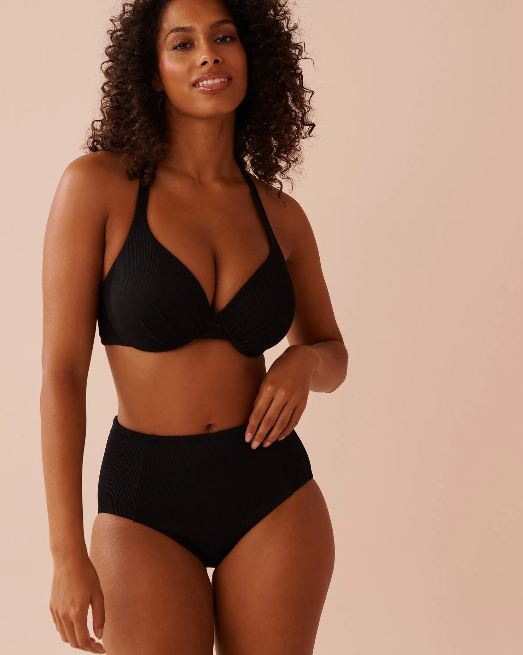 Outlet SOLID Ribbed High Waist Bikini Bottom Always So Chic|Texture Play