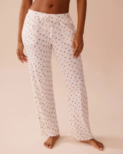 Online Strawberry Print Lettuce Edge Pointelle Pajama Pants Bottoms