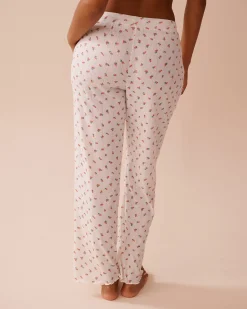 Online Strawberry Print Lettuce Edge Pointelle Pajama Pants Bottoms