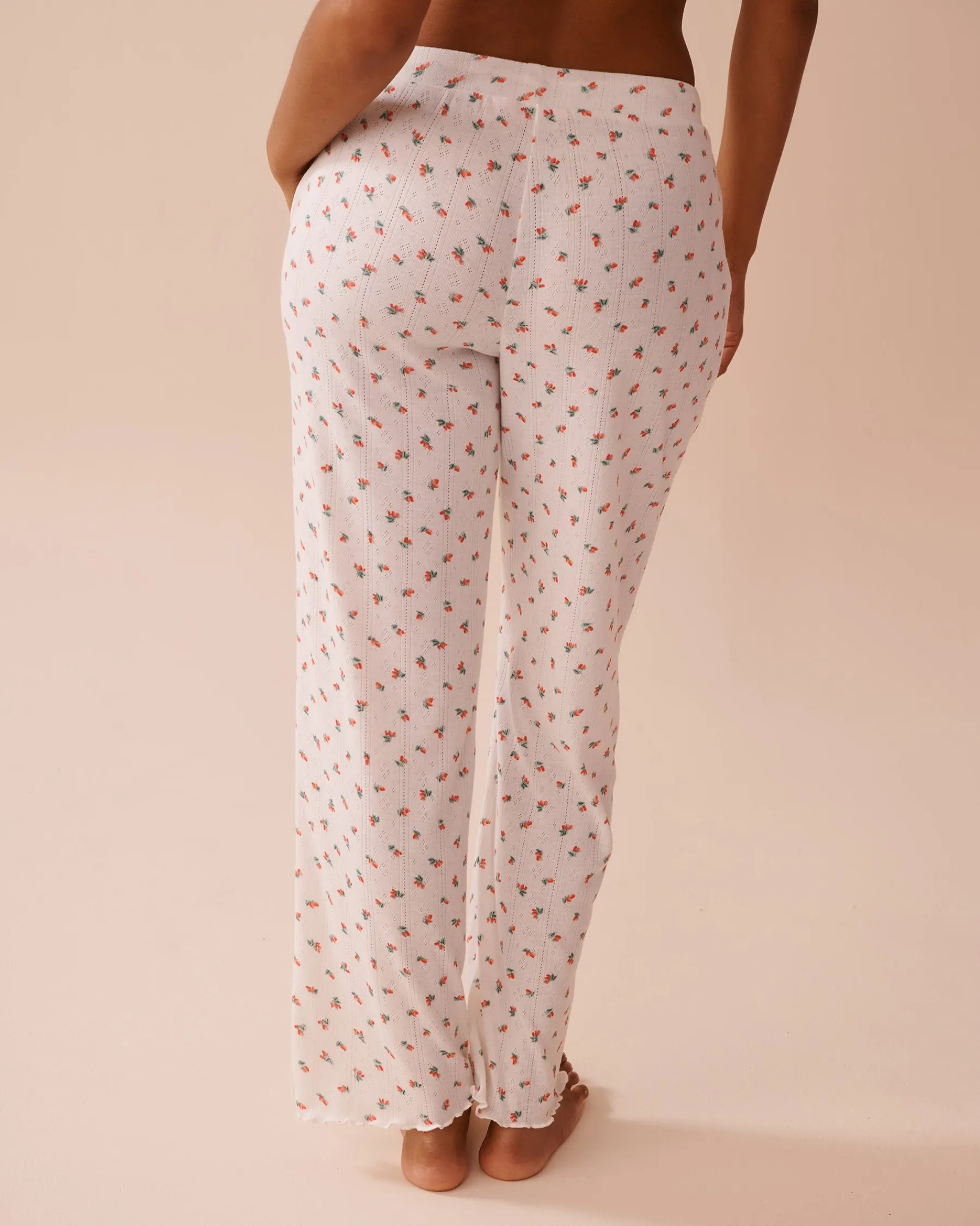 Online Strawberry Print Lettuce Edge Pointelle Pajama Pants Bottoms