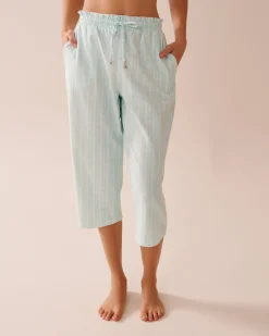 Hot Stripe Print Cotton Pajama Capris Cotton Pajamas|Bottoms