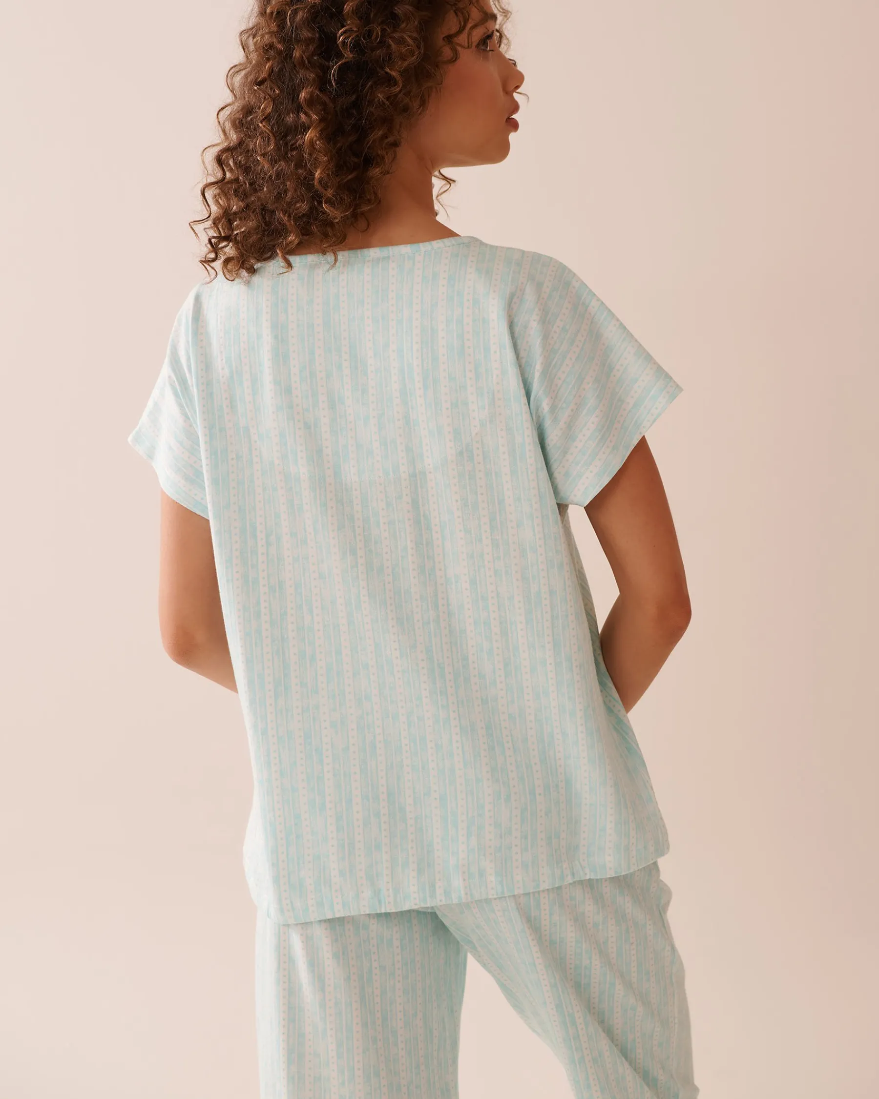 Hot Stripe Print Cotton T-shirt Cotton Pajamas|Tops