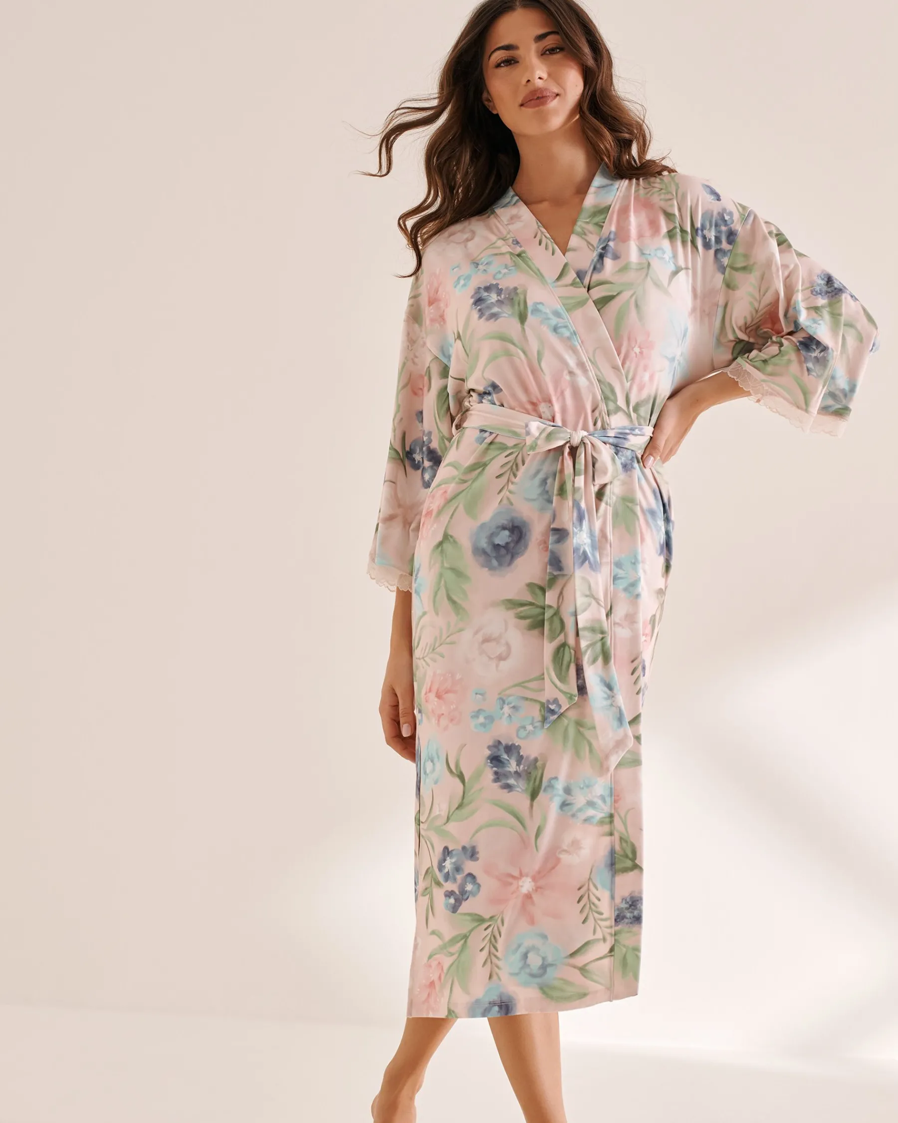 Discount Watercolor Flower Print Super Soft Kimono The Peachy Dream Collection