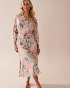 Discount Watercolor Flower Print Super Soft Kimono The Peachy Dream Collection