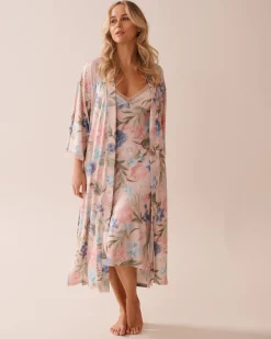 Discount Watercolor Flower Print Super Soft Kimono The Peachy Dream Collection