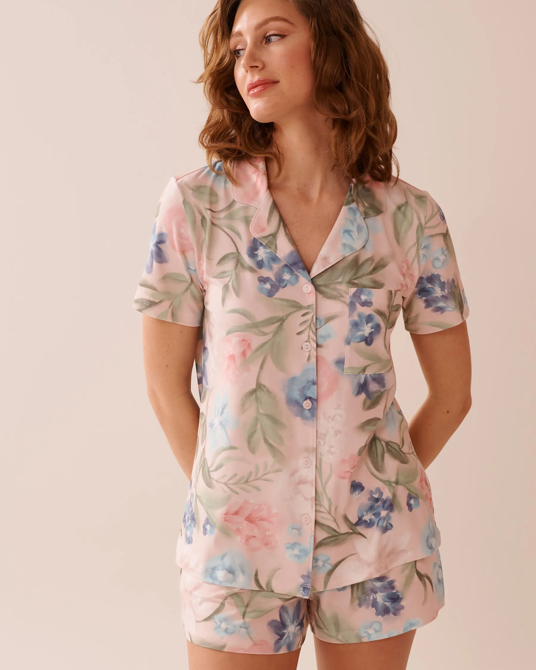New Watercolor Flower Print Super Soft Button-down Shirt The Peachy Dream Collection|Tops