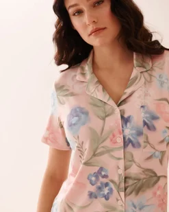 Clearance Watercolor Flower Print Super Soft Button-down Sleepshirt The Peachy Dream Collection|Nightshirts